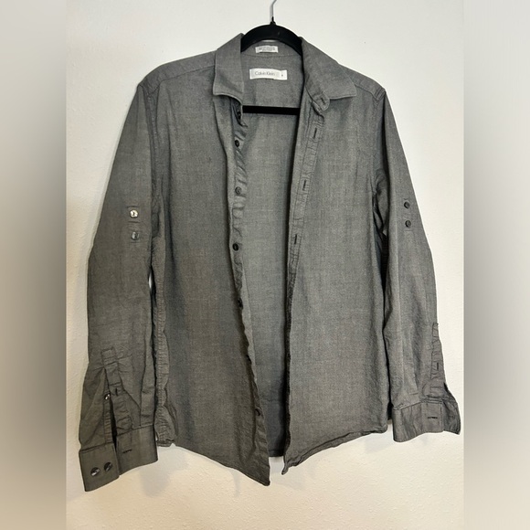 Calvin Klein Gray Lightweight Shirt Jacket with Classic Collar Size Medium - Picture 1 of 6